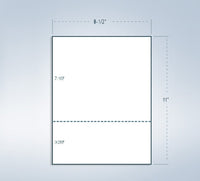 8-1/2 x 11" 20# Laser cut sheet, 1 Horizontal perf at 3-2/3" White