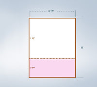 8-1/2 x 11" 20# Laser cut sheet, 1 Horizontal perf at 3" Pink & White