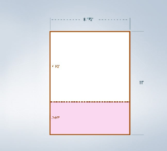 8-1/2 x 11" 20# Laser cut sheet, 1 Horizontal perf at 3" Pink & White