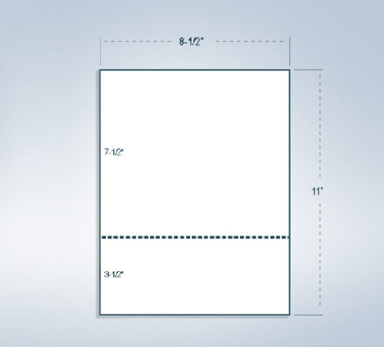 8-1/2 x 11" 20# Laser cut sheet, 1 perf @ 3-1/2" from bottom