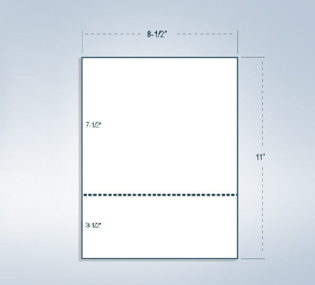 8-1/2 x 11" 24# Laser cut sheet, 1 Horizontal perf at 3-1/2" White