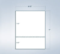 8-1/2 x 11" 20# Laser cut sheet, 1 perf @ 3-1/2" from bottom