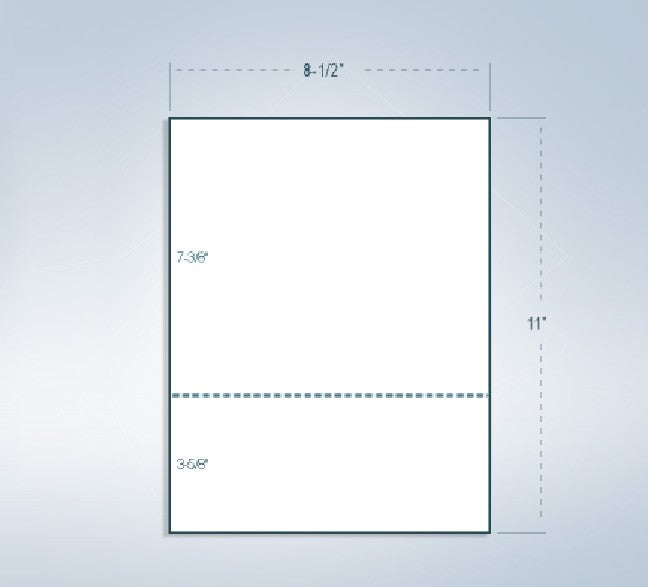 8-1/2 x 11" 24# Laser cut sheet, 1 Horizontal perf at 3-5/8" White