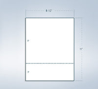 8-1/2 x 11" 20# Laser cut sheet, 1 Horizontal perf at 3" White