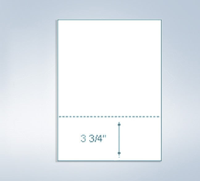 8-1/2 x 11" 24# Laser cut sheet, 1 Horizontal perf at 3-3/4" White