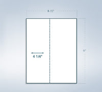 8-1/2 x 11" 20# Laser cut sheet, 1 Vertical perf at the Center" White