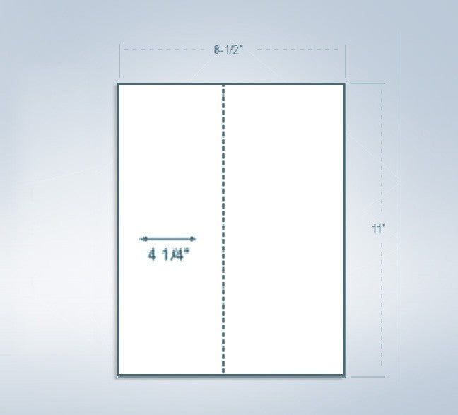 8-1/2 x 11" 20# Laser cut sheet, 1 Vertical perf at the Center" White