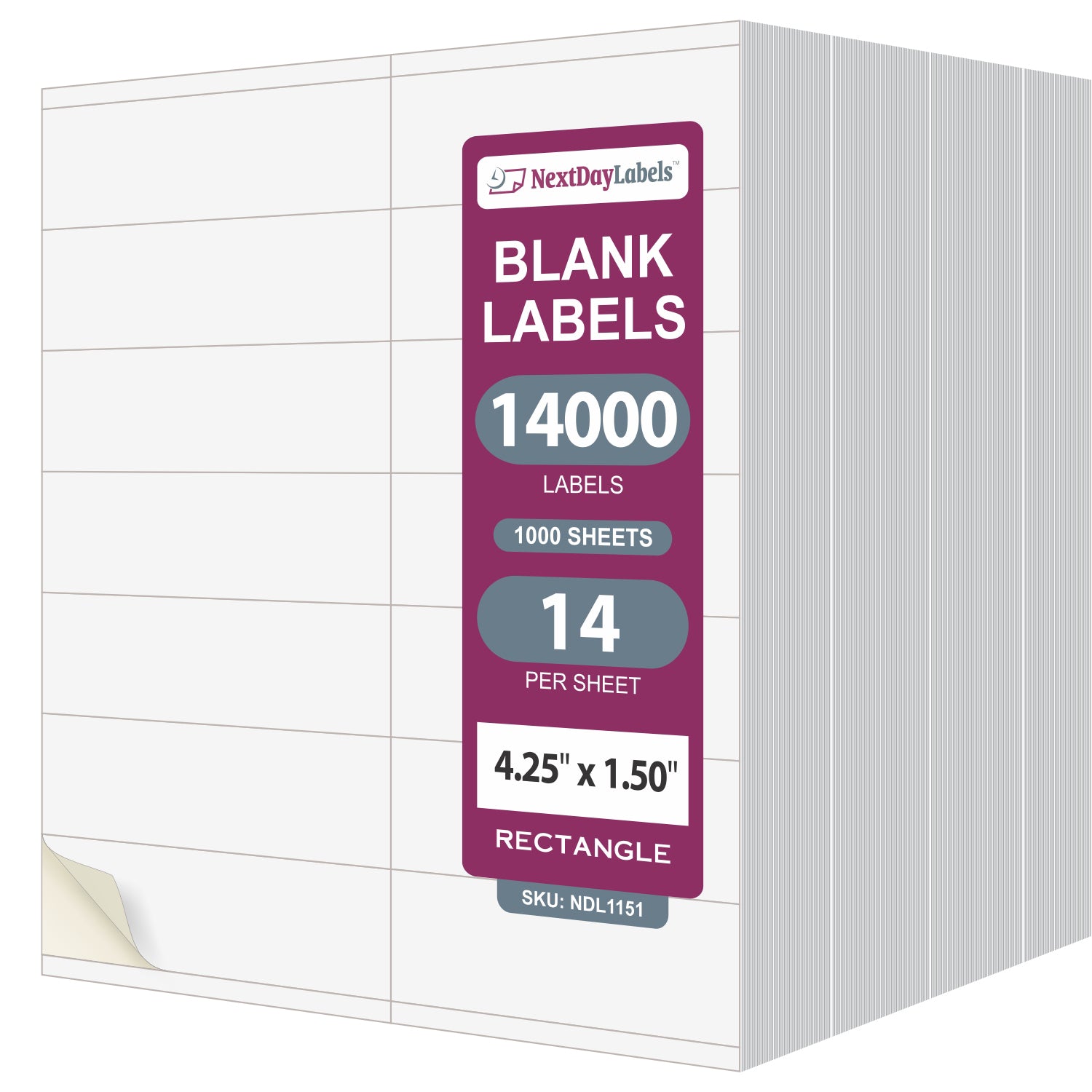 8-1/2" x 11" 14 Labels per Sheet 4-1/4" x 1-1/2" Each Label