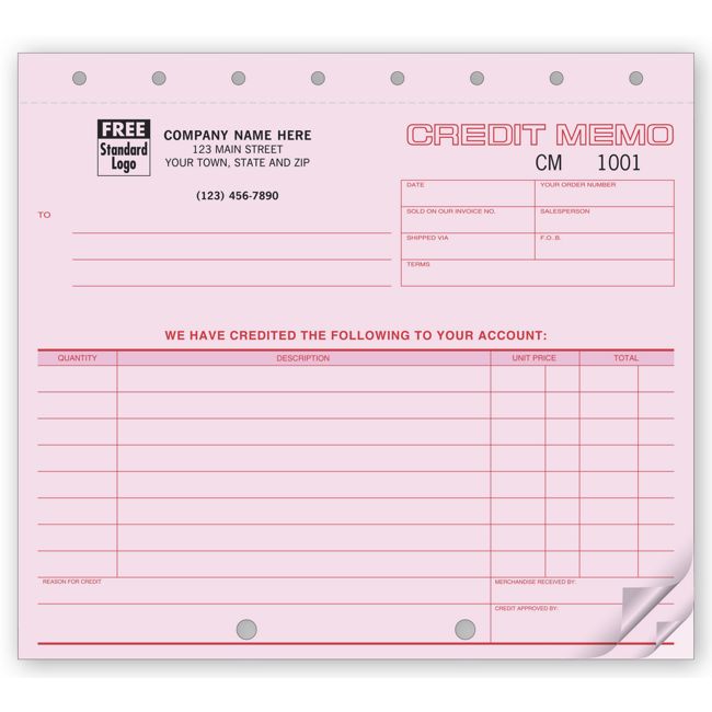 Credit Memo, 8 1/2 X 7"