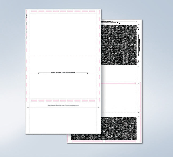 8 1/2″ x 14″ Pressure Seal Security Check Form  with Black Void, Uneven Z Fold