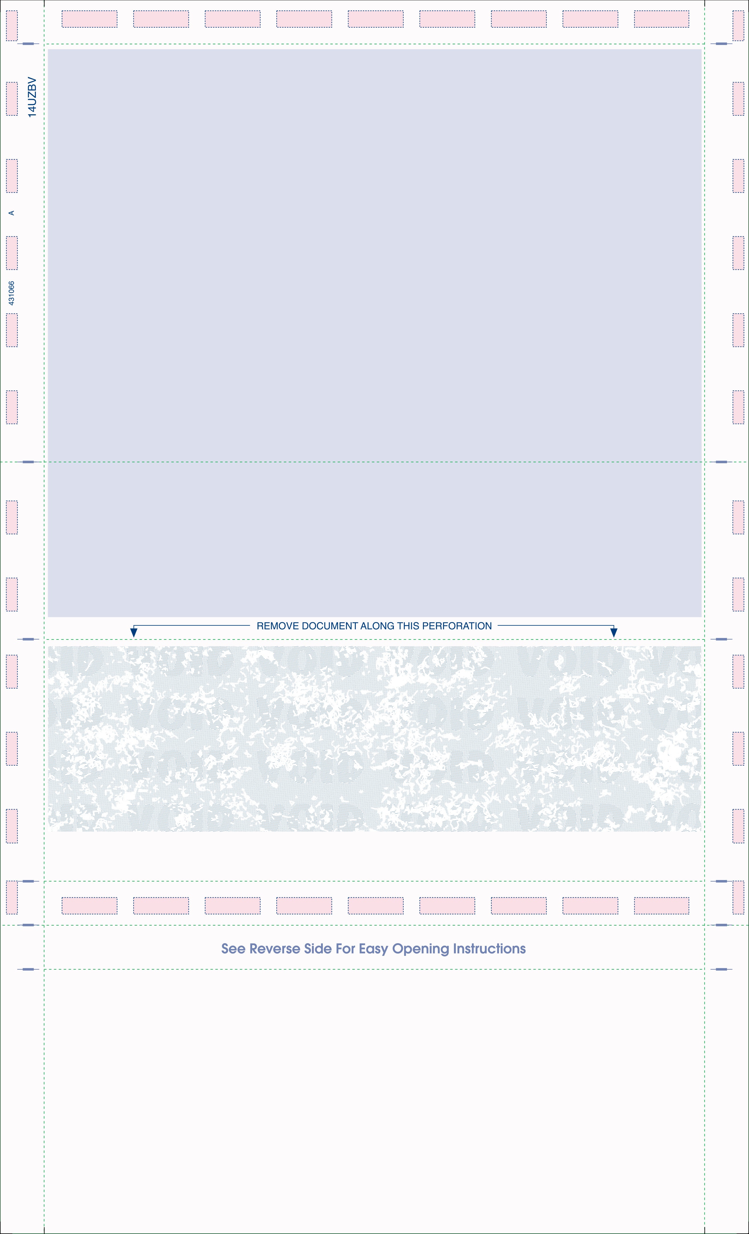 8 1/2″ x 14″ Pressure Seal Security Check Form  with Blue Void, Uneven Z Fold