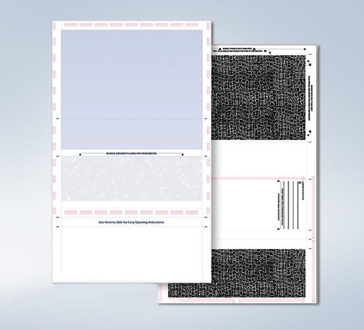 8 1/2″ x 14″ Pressure Seal Security Check Form  with Blue Void, Uneven Z Fold