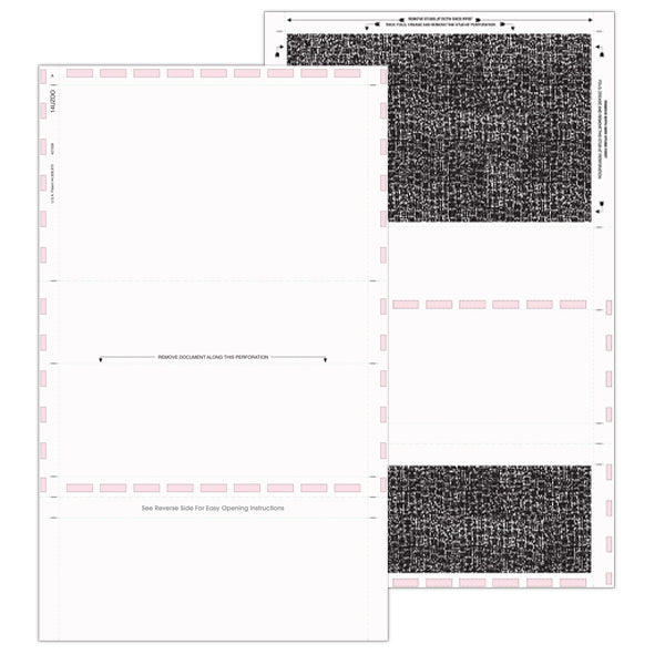 8 1/2″ x 14″ Pressure Seal Security Check Form  with Black Void, Uneven Z Fold