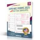 "New" 1099-NEC Forms for 2025, 4-Part  Tax Forms,  vendor kit of 15 Forms & Envelopes.