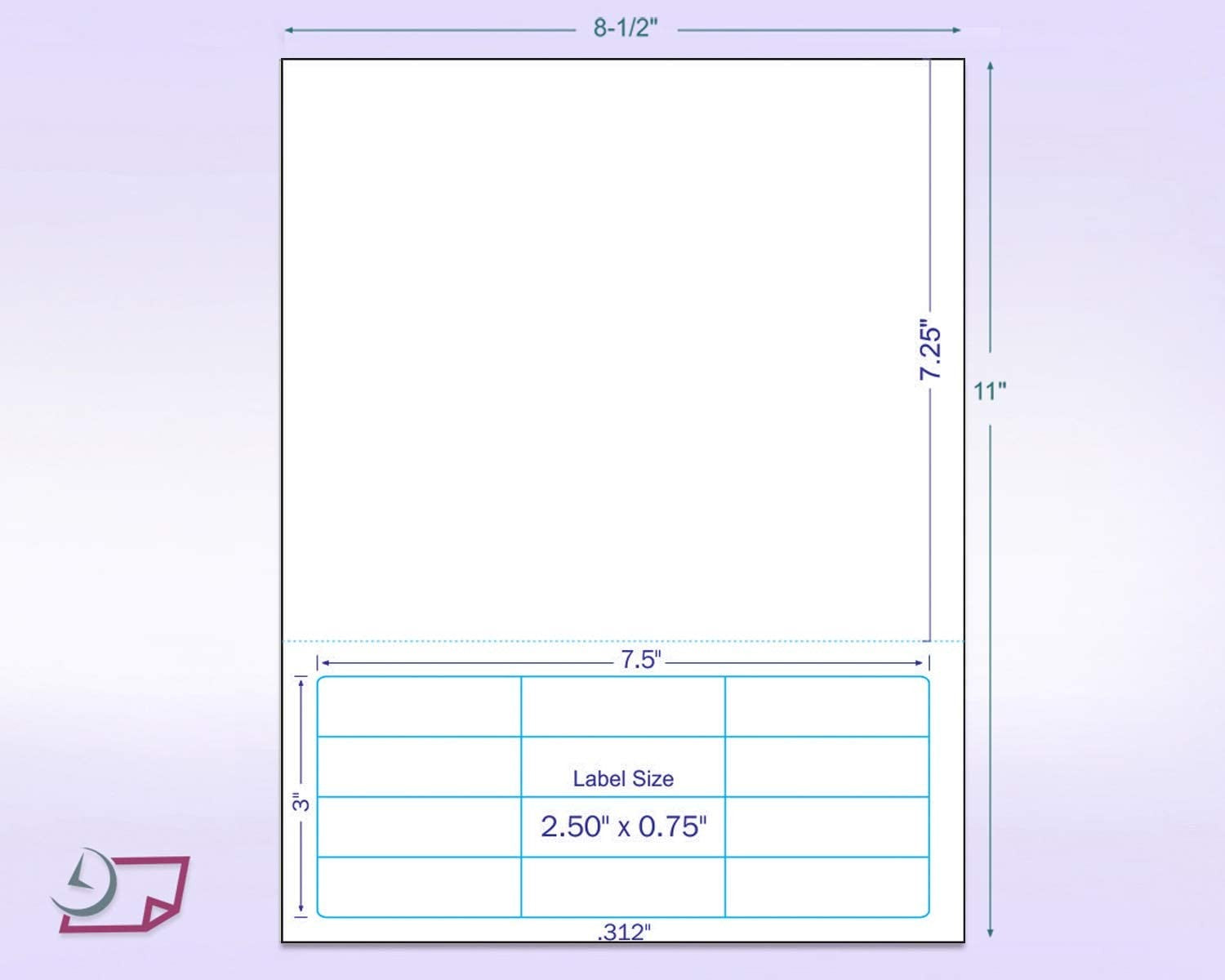 Integrated Label, 12 Labels, 2-1/2" x 3/4", Centered On The Bottom