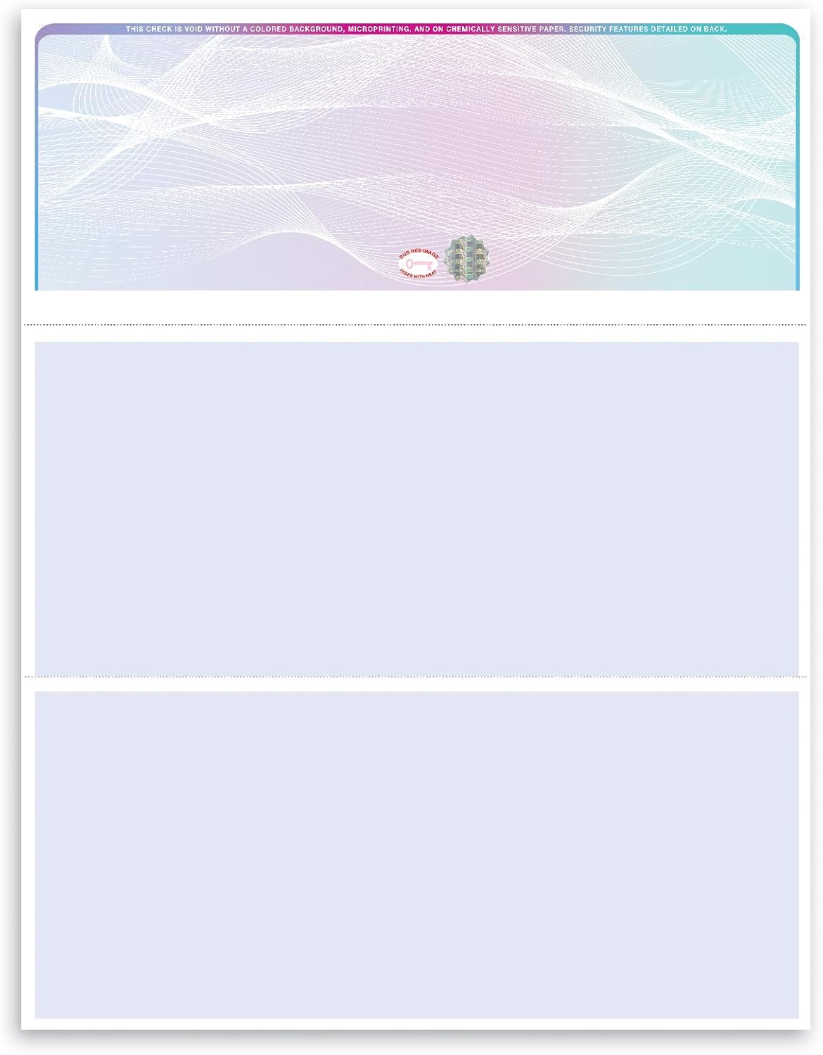 Blank Hologram Premium Laser Computer Checks, Three Colors - High-Security, Check on top.