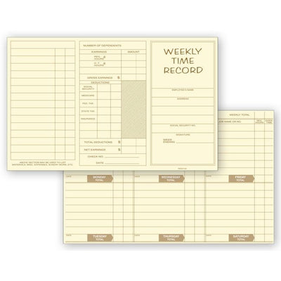 Pocket Size Weekly Time Cards, 8 x 5", Manila