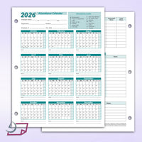 Work Tracker Attendance Calendar Cards 8 ½ X 11