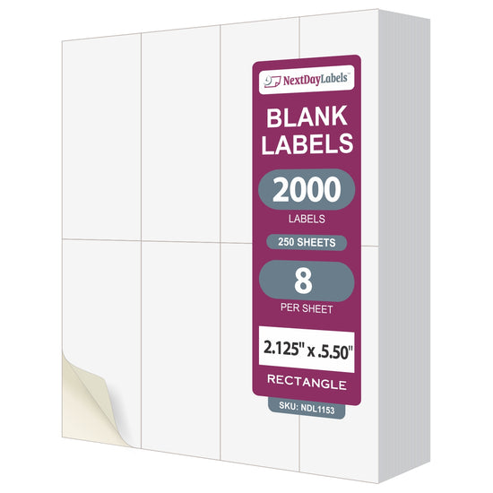 8-1/2" x 11" 8 Labels per Sheet 2.125" x 5.5" Each Label
