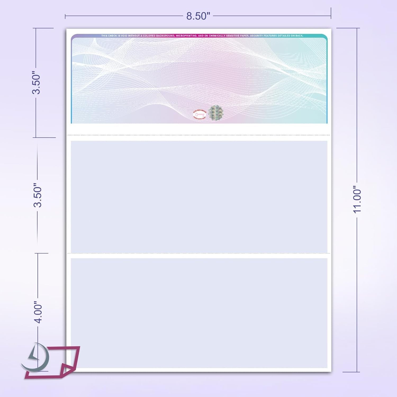 Blank Hologram Premium Laser Computer Checks, Three Colors - High-Security. Check on top.