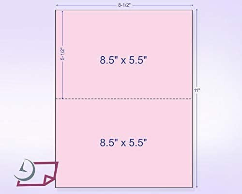8-1/2 x 11" 20# Laser cut sheet, 1 Horizontal perf at 5-1/2" Pink
