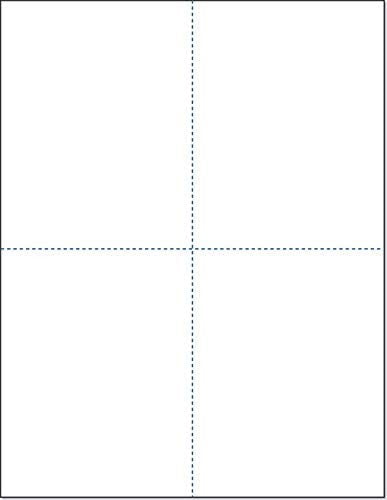 8-1/2 x 11" 125# Tag Extra Heavy Laser Cards, 4 Up, 1 Horizontal perf & 1 Vertical Perf at the Center, White