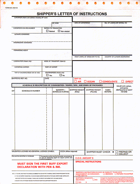 6 Part Snap Set Shipper's Letter of Instructions/Export