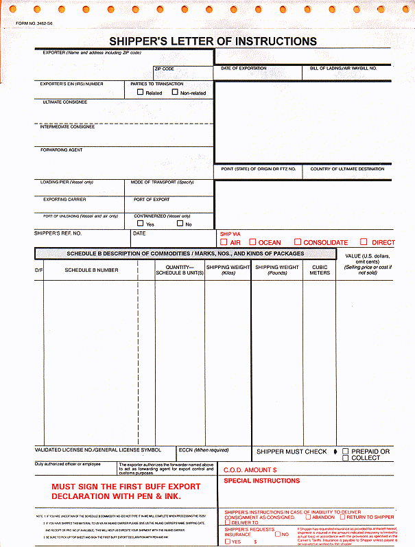 6 Part Snap Set Shipper's Letter of Instructions/Export