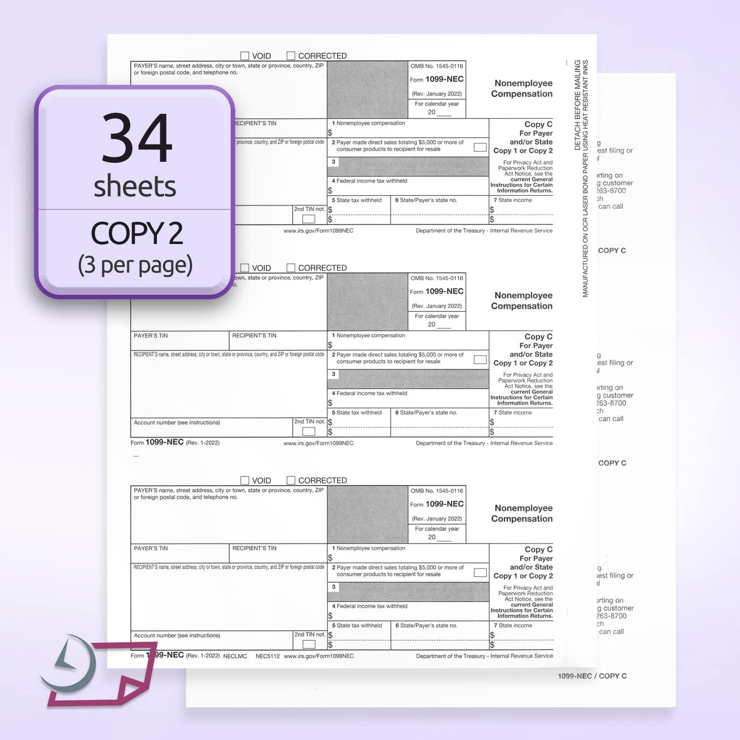 "New" 1099-NEC Forms for 2024, 4-Part  Tax Forms,  vendor kit of 50 Forms & Envelopes.