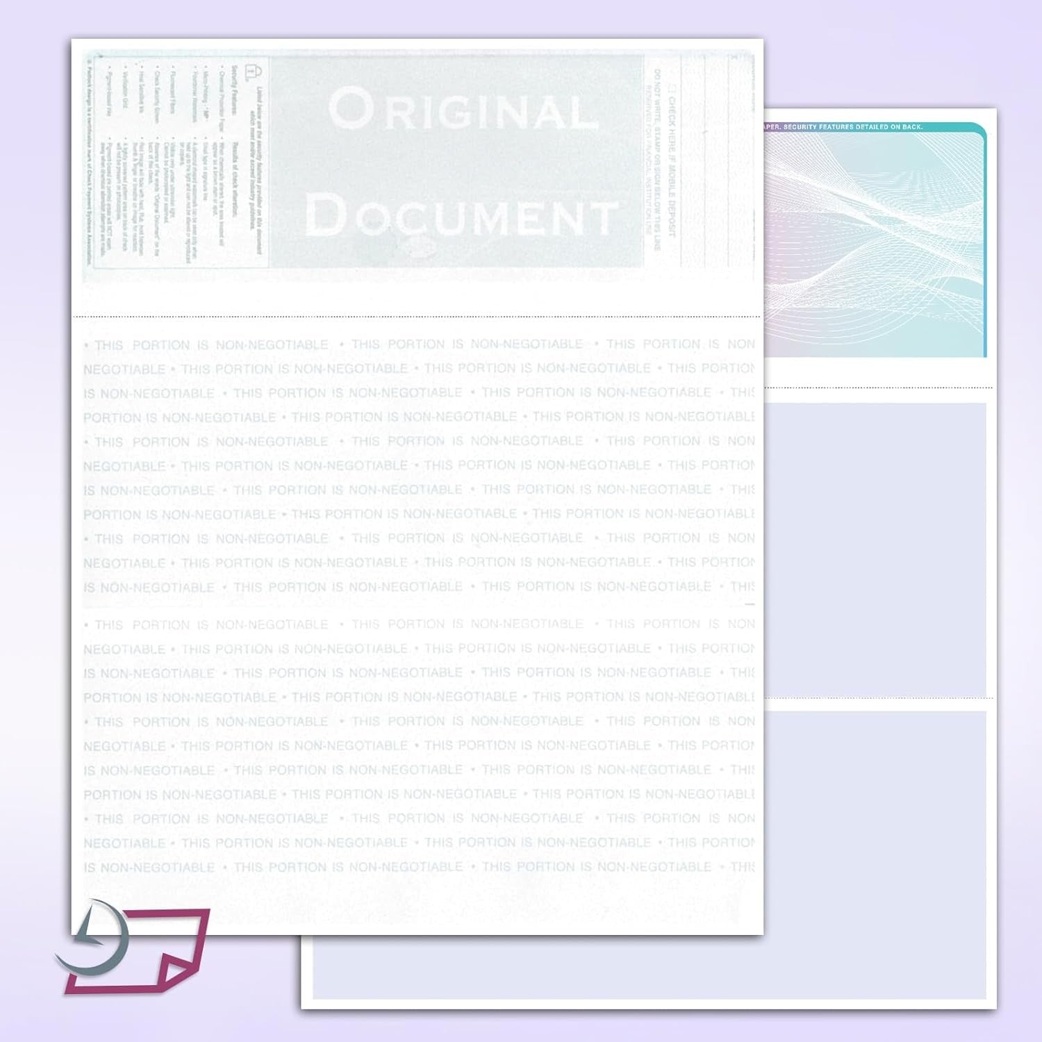 Blank Hologram Premium Laser Computer Checks, Three Colors - High-Security. Check on top.