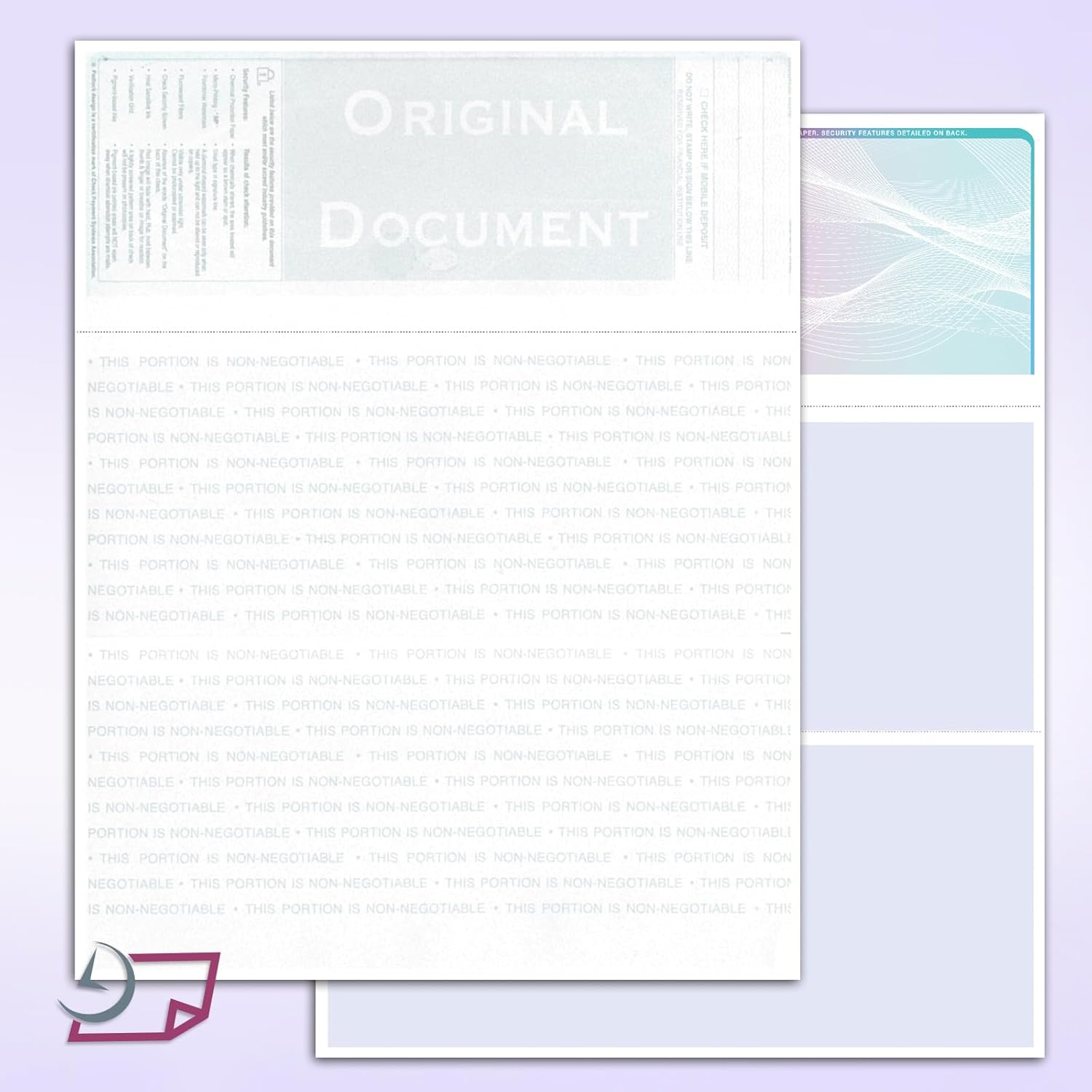 Blank Hologram Premium Laser Computer Checks, Three Colors - High-Security, Check on top.