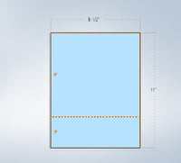 8-1/2 x 11" 20# Laser cut sheet, 1 Horizontal perf at 3" Blue