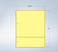 8-1/2 x 11" 20# Laser cut sheet, 1 Horizontal perf at 3" Canary