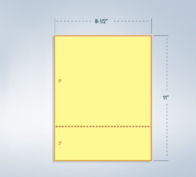 8-1/2 x 11" 20# Laser cut sheet, 1 Horizontal perf at 3" Canary