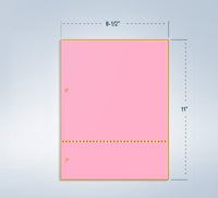 8-1/2 x 11" 20# Laser cut sheet, 1 Horizontal perf at 3" Pink