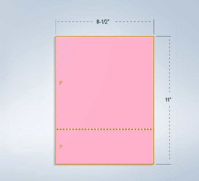 8-1/2 x 11" 20# Laser cut sheet, 1 Horizontal perf at 3" Pink