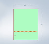 8-1/2 x 11" 20# Laser cut sheet, 1 Horizontal perf at 3" Green