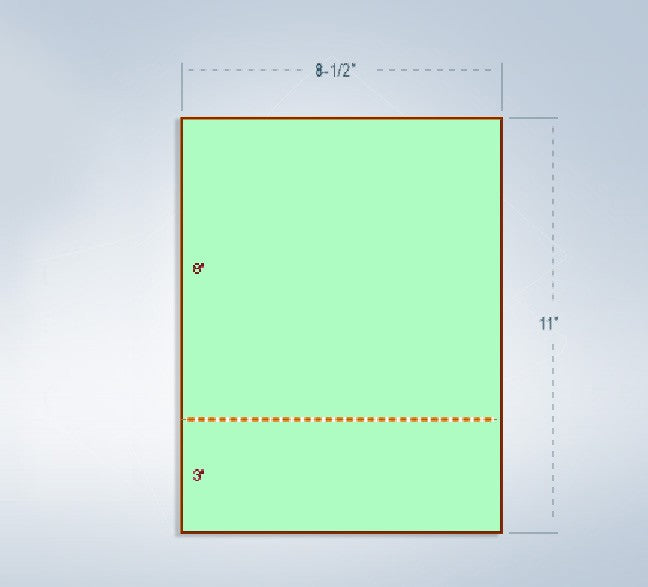 8-1/2 x 11" 20# Laser cut sheet, 1 Horizontal perf at 3" Green