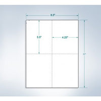 8-1/2 x 11" 125# Tag Extra Heavy Laser Cards, 4 Up, 1 Horizontal perf & 1 Vertical Perf at the Center, White