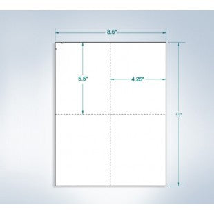 8-1/2 x 11" 125# Tag Extra Heavy Laser Cards, 4 Up, 1 Horizontal perf & 1 Vertical Perf at the Center, White