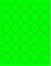8-1/2" x 11" Green Fluorescent 30 Labels per Sheet 1.5" Round