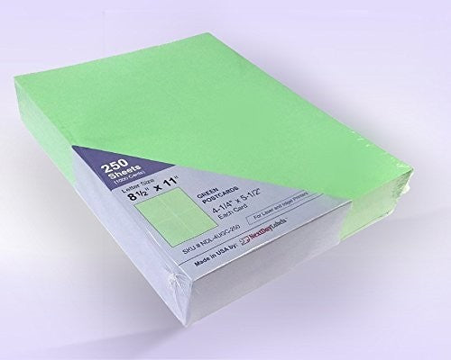 8-1/2 x 11" 100# Tag Laser Cards, 4 Up, 1 Horizontal perf & 1 Vertical Perf at the Center, Green
