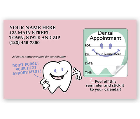 Dental Appointment Cards, Peel And Stick, Tooth Design