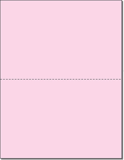 8-1/2 x 11" 20#, Pink, Perforated Paper, 1 Horizontal perf at 5-1/2"