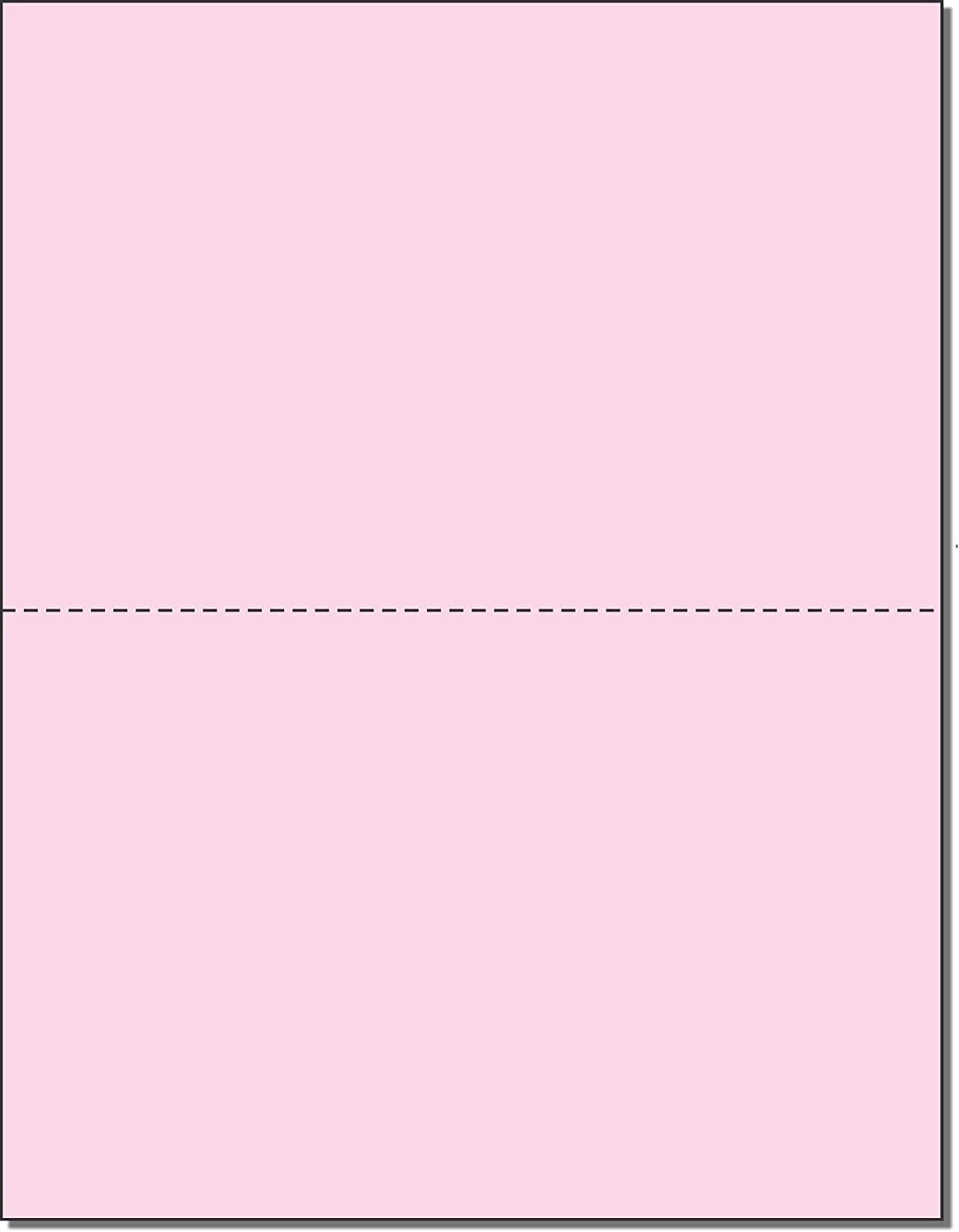 8-1/2 x 11" 20# Laser cut sheet, 1 Horizontal perf at 5-1/2" Pink