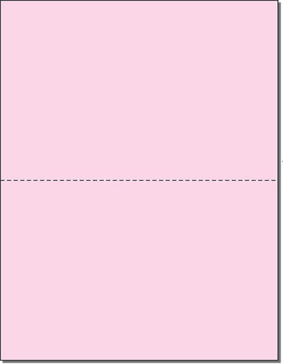 8-1/2 x 11" 20# Laser cut sheet, 1 Horizontal perf at 5-1/2" Pink