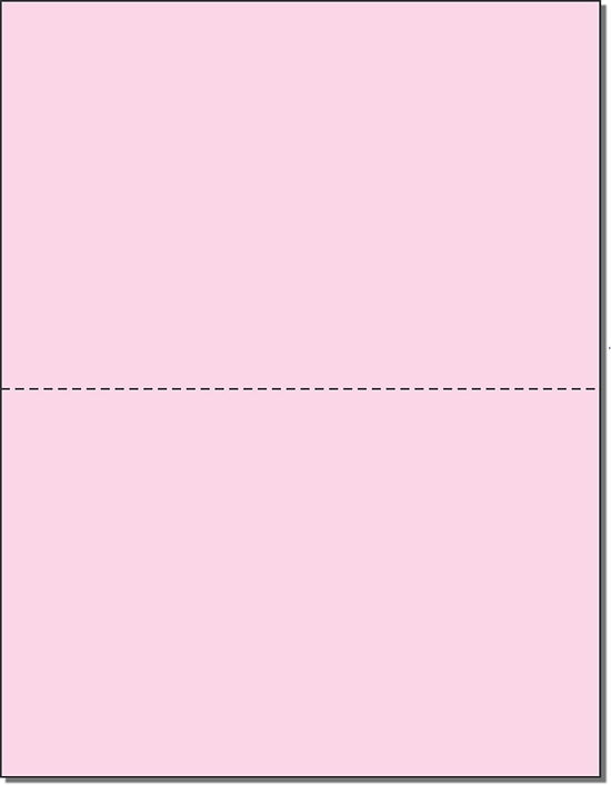 8-1/2 x 11" 20# Laser cut sheet, 1 Horizontal perf at 5-1/2" Pink
