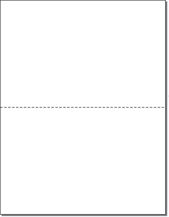 8-1/2 x 11" 20# Laser cut sheet, 1 Horizontal perf at 5-1/2" White