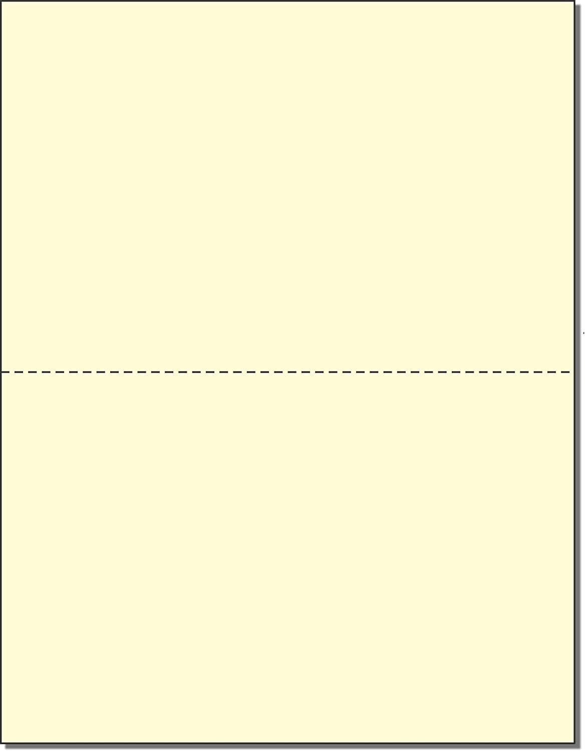 8-1/2 x 11" 20# Laser cut sheet, 1 Horizontal perf at 5-1/2" Canary