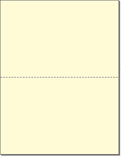 8-1/2 x 11" 20# Laser cut sheet, 1 Horizontal perf at 5-1/2" Canary